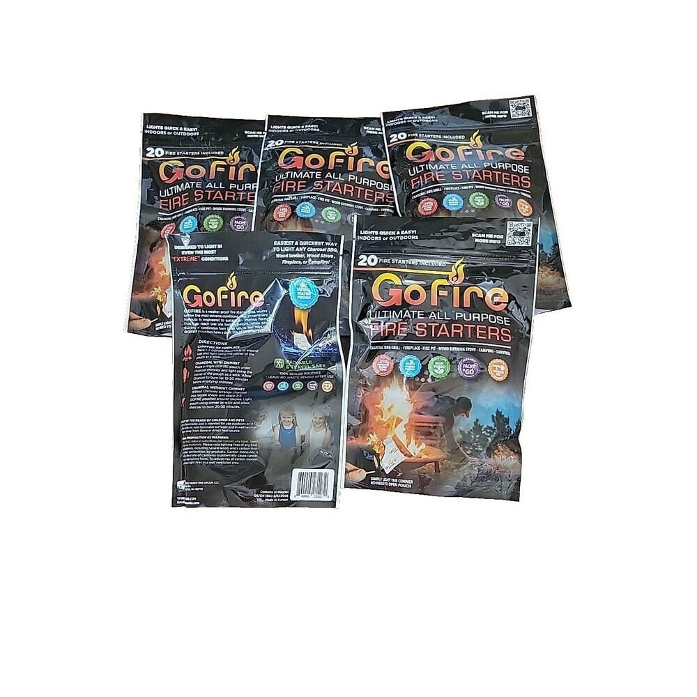 GoFire Ultimate All Purpose Non Toxic Fire Starter  5 Packs - 100 Fire Starters